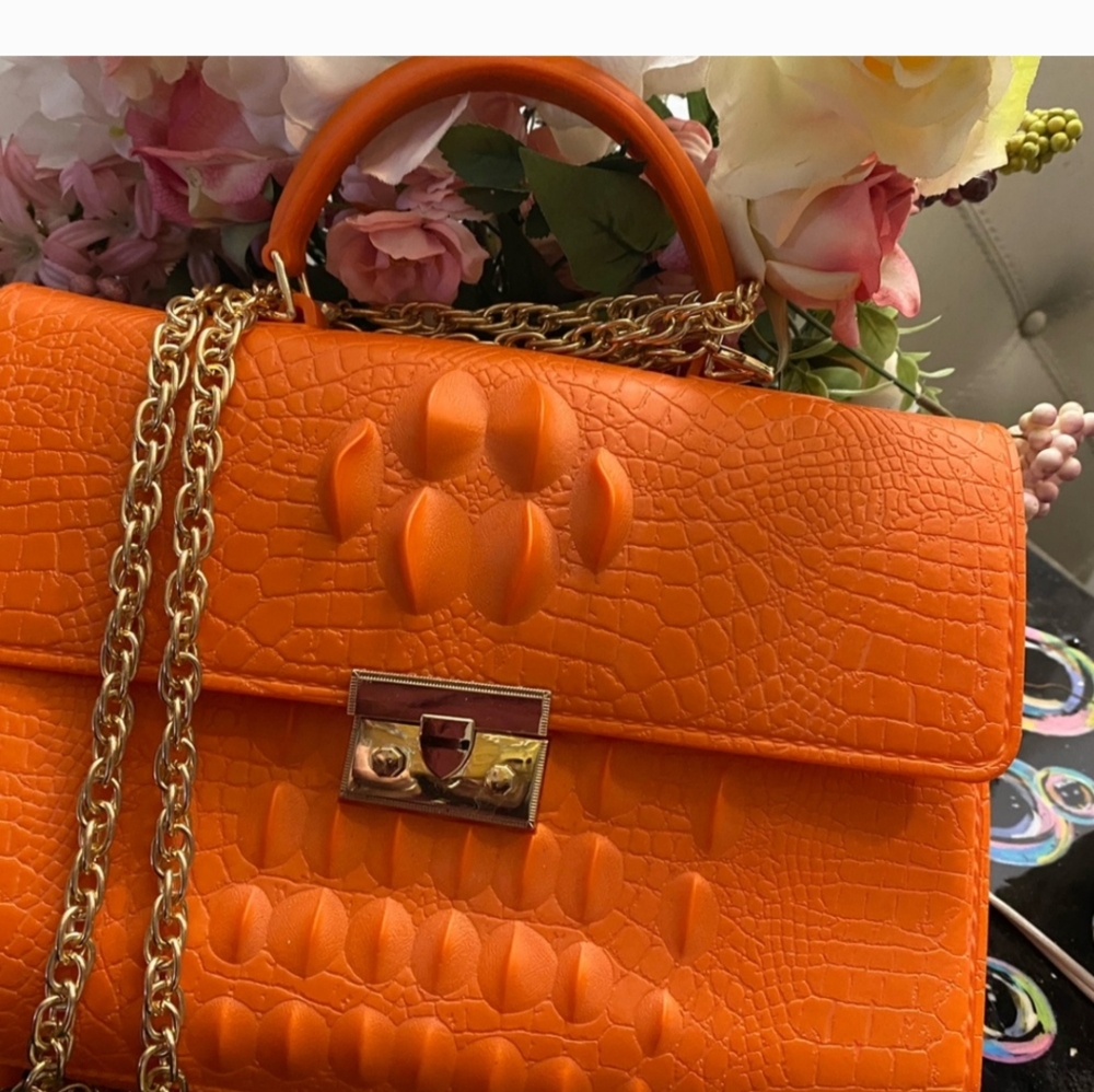 Orange Croc-Embossed Women's Bag